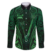 Personalised New Zealand Darts Family Matching Mermaid Dress and Hawaiian Shirt Green Dart Board Maori Pattern LT05 Dad's Shirt - Long Sleeve Green - Polynesian Pride