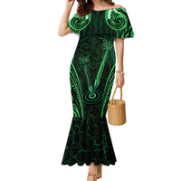 Personalised New Zealand Darts Family Matching Mermaid Dress and Hawaiian Shirt Green Dart Board Maori Pattern LT05 Mom's Dress Green - Polynesian Pride