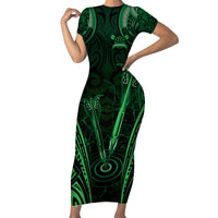 Personalised New Zealand Darts Family Matching Short Sleeve Bodycon Dress and Hawaiian Shirt Green Dart Board Maori Pattern LT05 Mom's Dress Green - Polynesian Pride