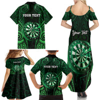 Personalised New Zealand Darts Family Matching Summer Maxi Dress and Hawaiian Shirt Green Dart Board Maori Pattern LT05 - Polynesian Pride