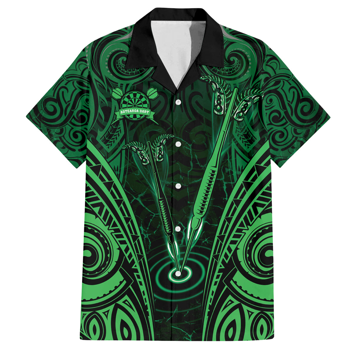 Personalised New Zealand Darts Family Matching Summer Maxi Dress and Hawaiian Shirt Green Dart Board Maori Pattern LT05 Dad's Shirt - Short Sleeve Green - Polynesian Pride