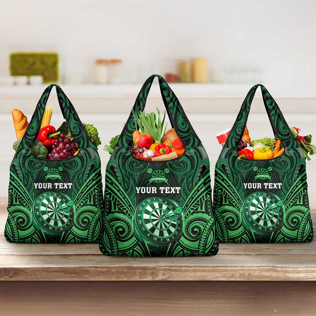 New Zealand Darts Personalised Grocery Bag Green Dart Board Maori Pattern