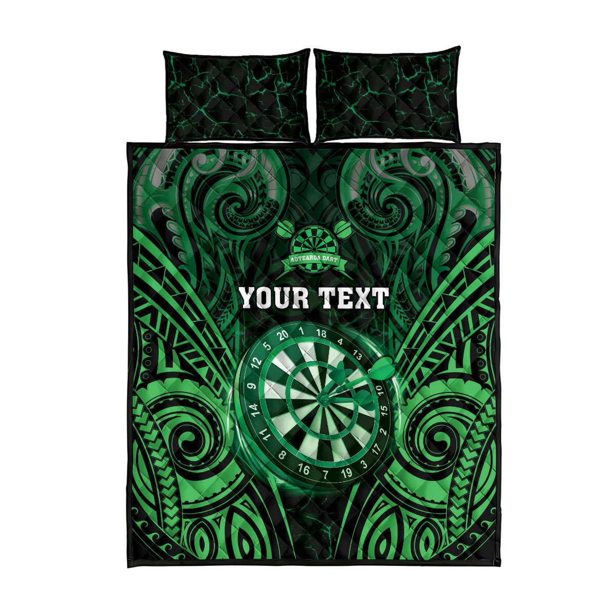 Personalised New Zealand Darts Quilt Bed Set Green Dart Board Maori Pattern