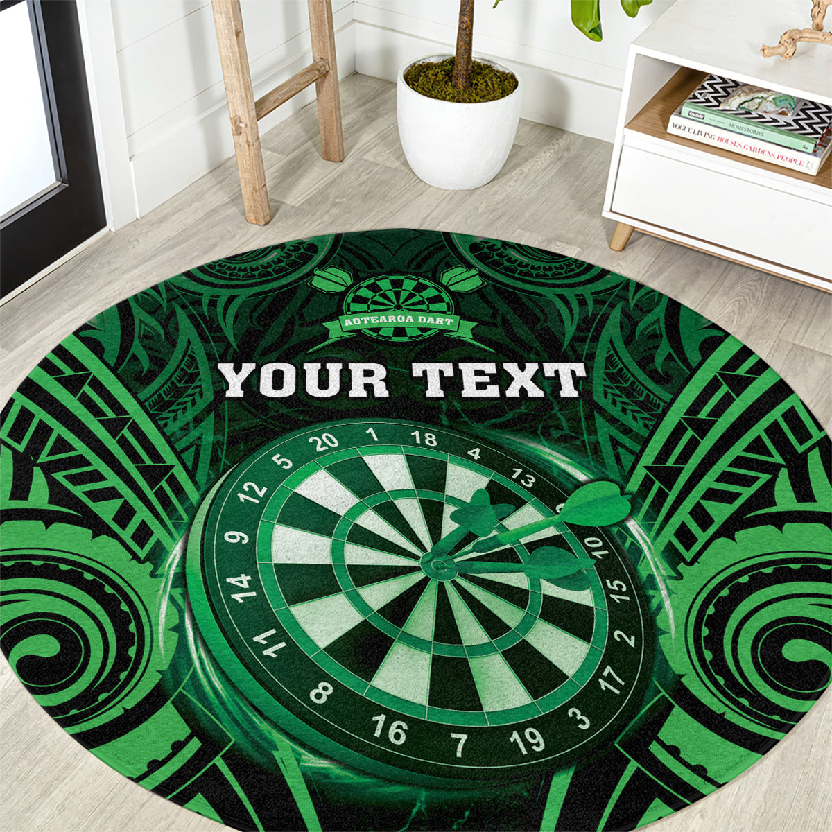 Personalised New Zealand Darts Round Carpet Green Dart Board Maori Pattern LT05 Green - Polynesian Pride