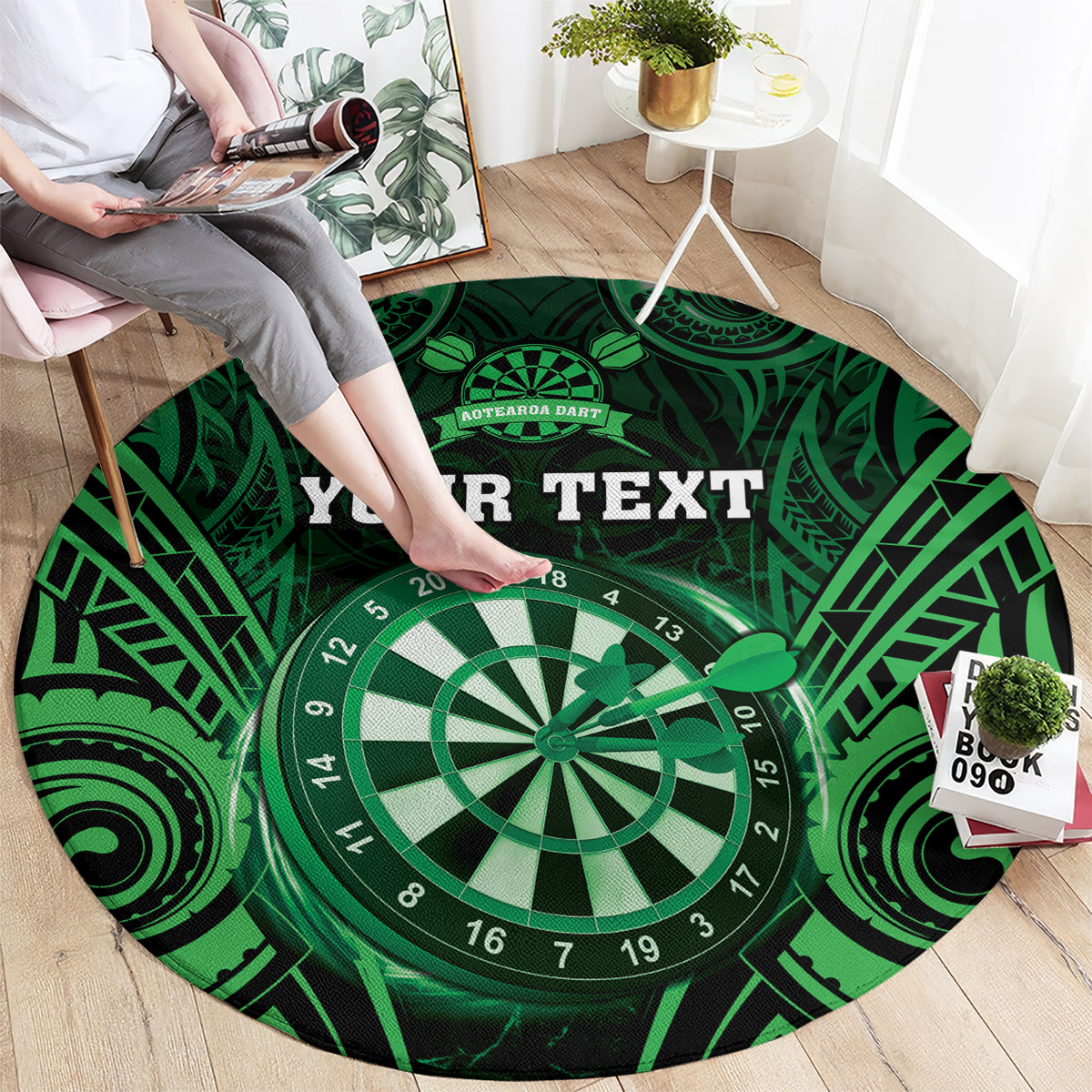 Personalised New Zealand Darts Round Carpet Green Dart Board Maori Pattern LT05 - Polynesian Pride