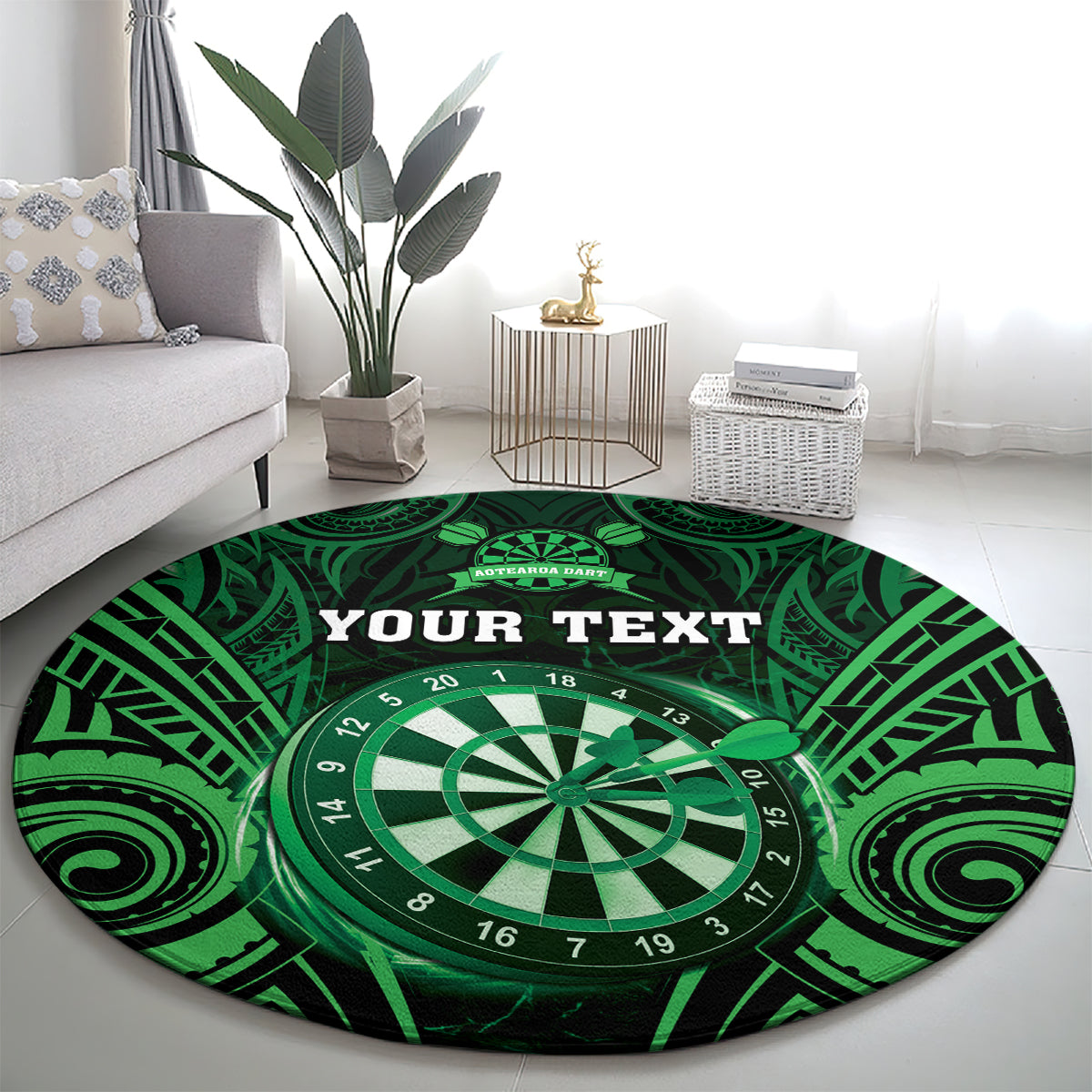 Personalised New Zealand Darts Round Carpet Green Dart Board Maori Pattern LT05 - Polynesian Pride