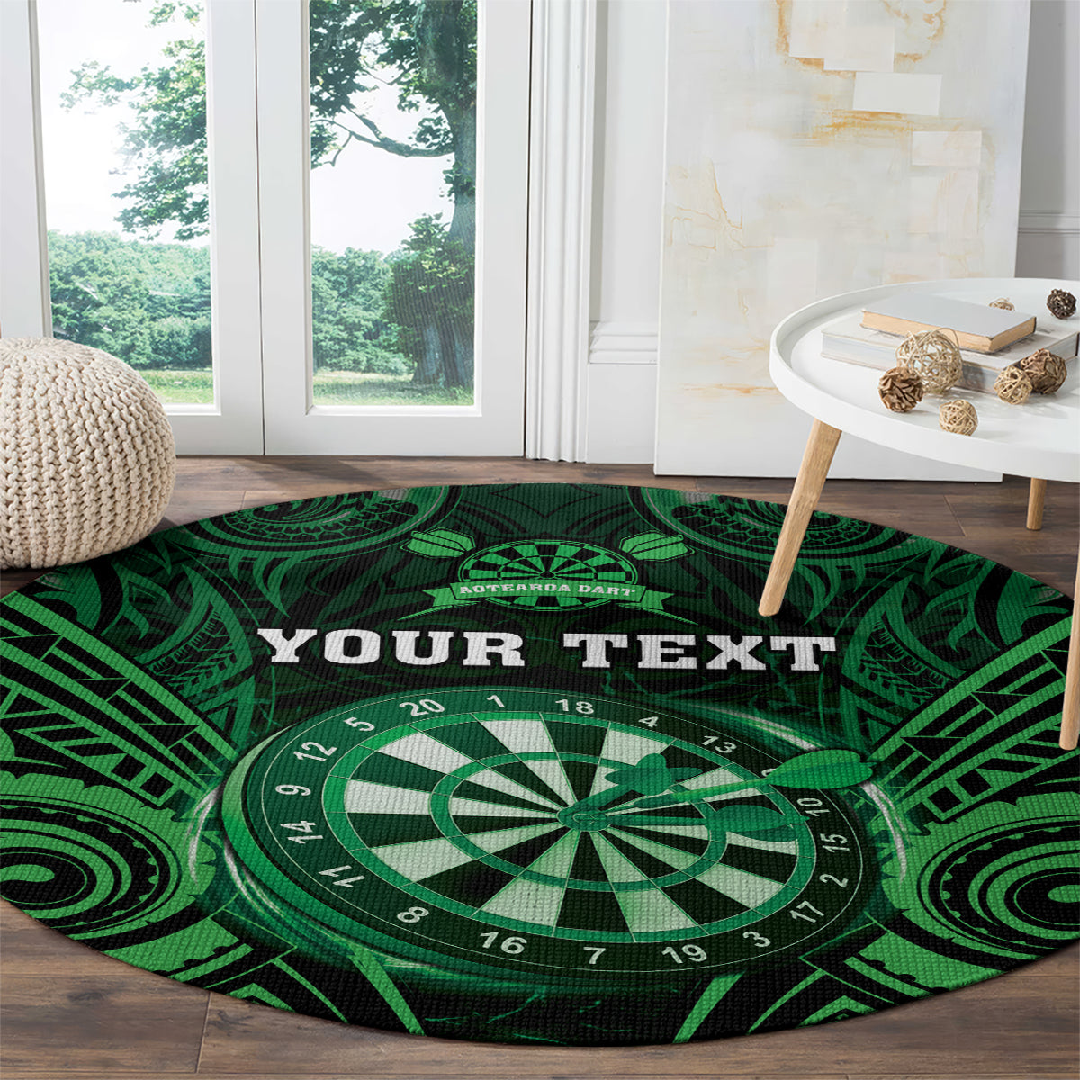 Personalised New Zealand Darts Round Carpet Green Dart Board Maori Pattern LT05 - Polynesian Pride