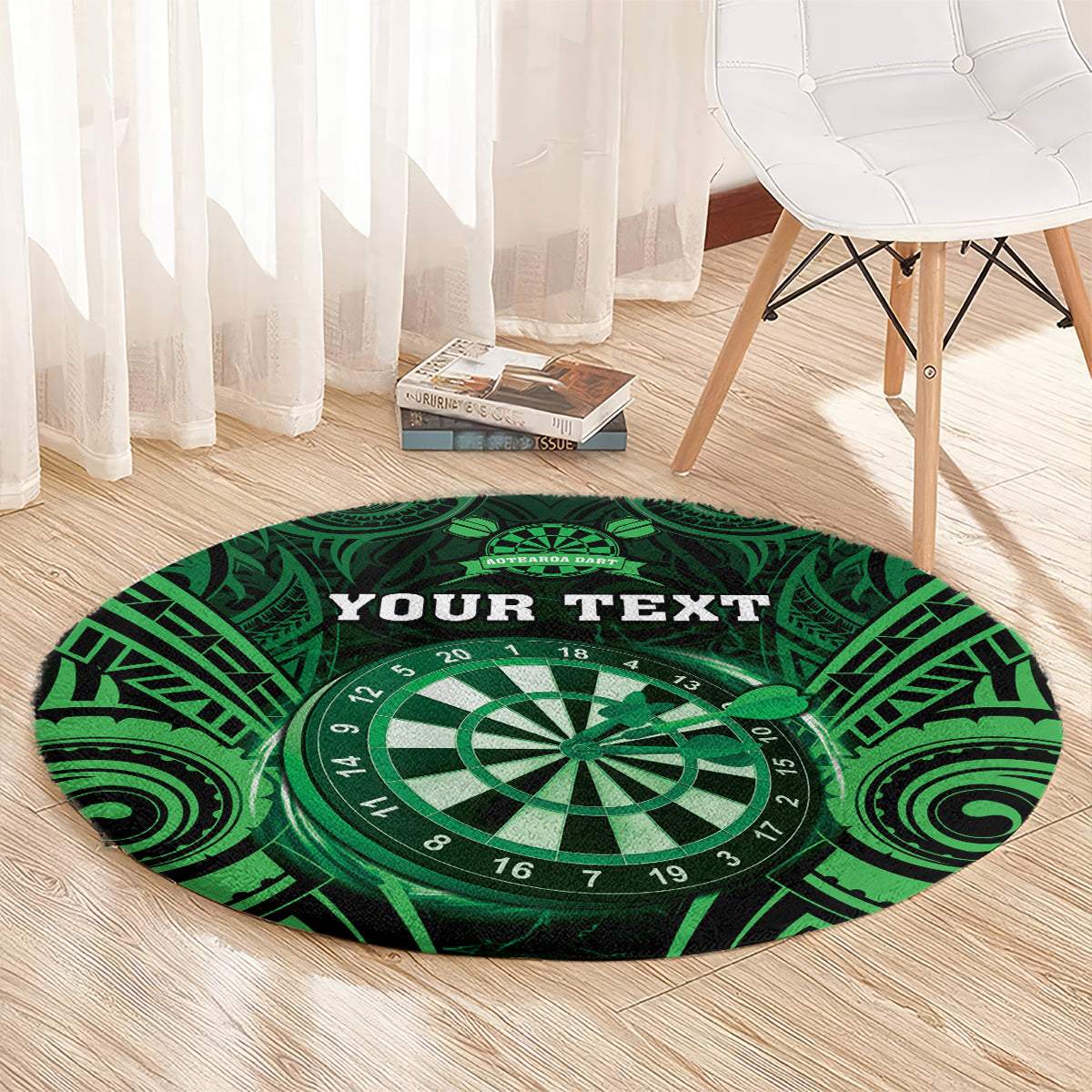 Personalised New Zealand Darts Round Carpet Green Dart Board Maori Pattern LT05 - Polynesian Pride