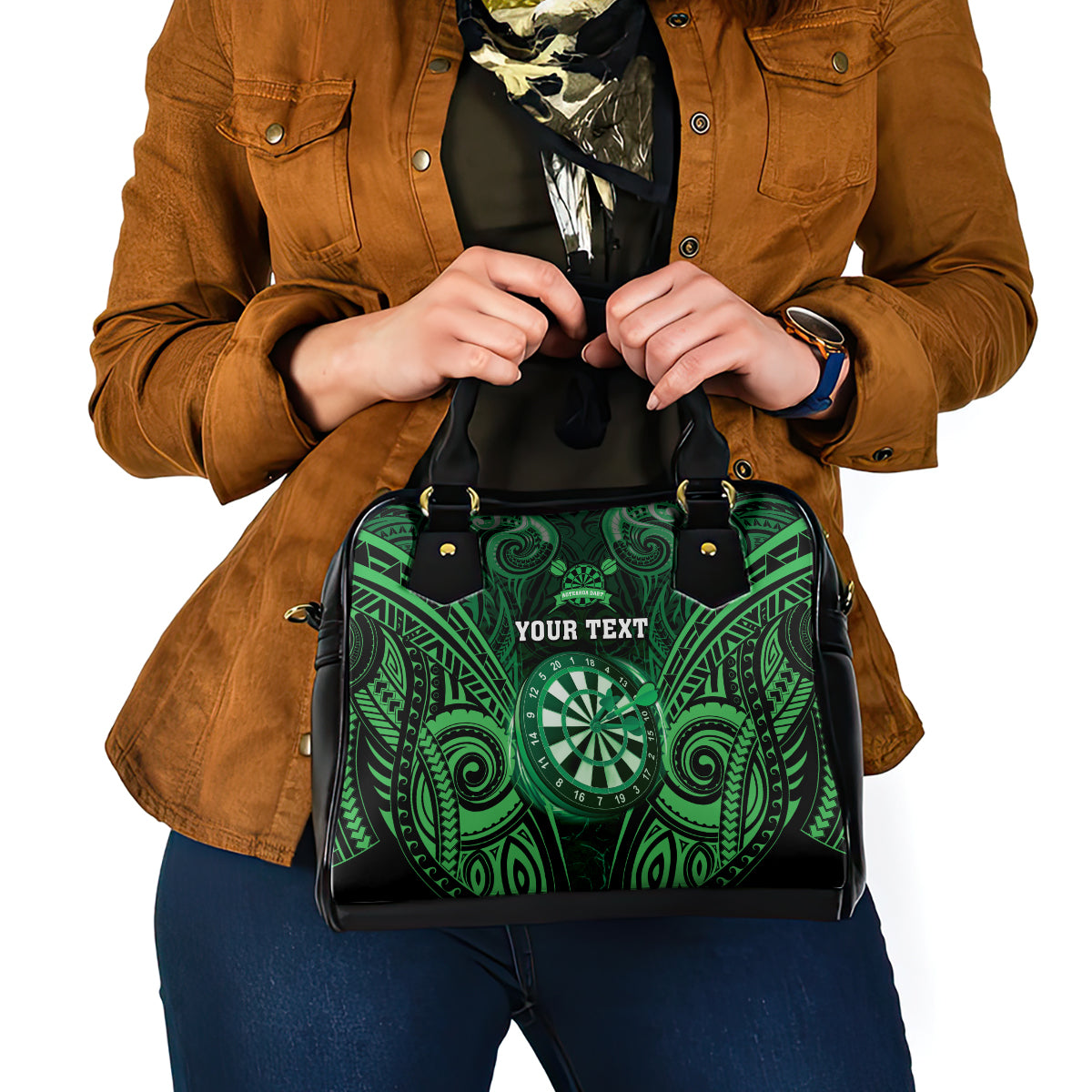 Personalised New Zealand Darts Shoulder Handbag Green Dart Board Maori Pattern LT05 - Polynesian Pride