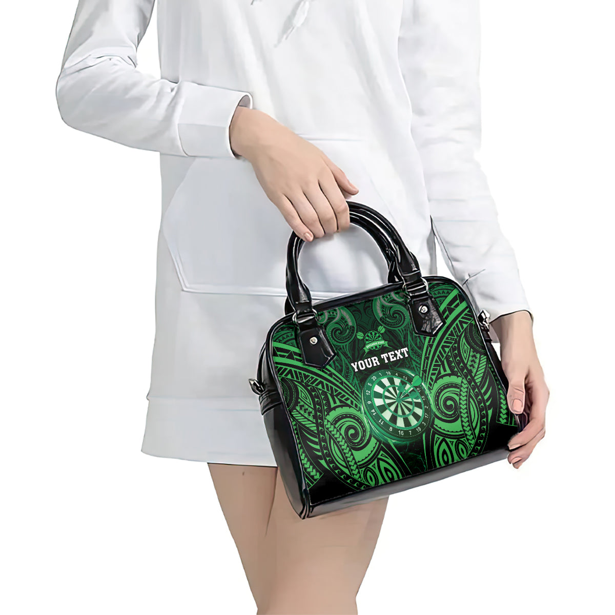 Personalised New Zealand Darts Shoulder Handbag Green Dart Board Maori Pattern LT05 - Polynesian Pride