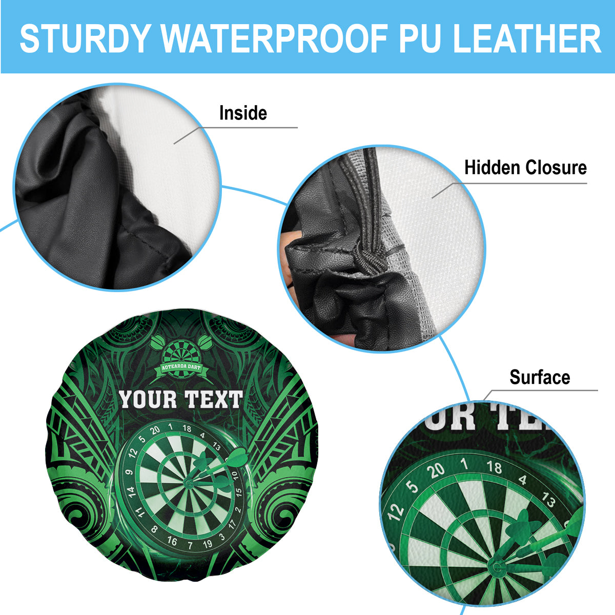 Personalised New Zealand Darts Spare Tire Cover Green Dart Board Maori Pattern