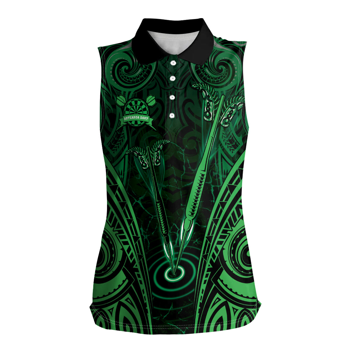 Personalised New Zealand Darts Women Sleeveless Polo Shirt Green Dart Board Maori Pattern LT05 Female Green - Polynesian Pride