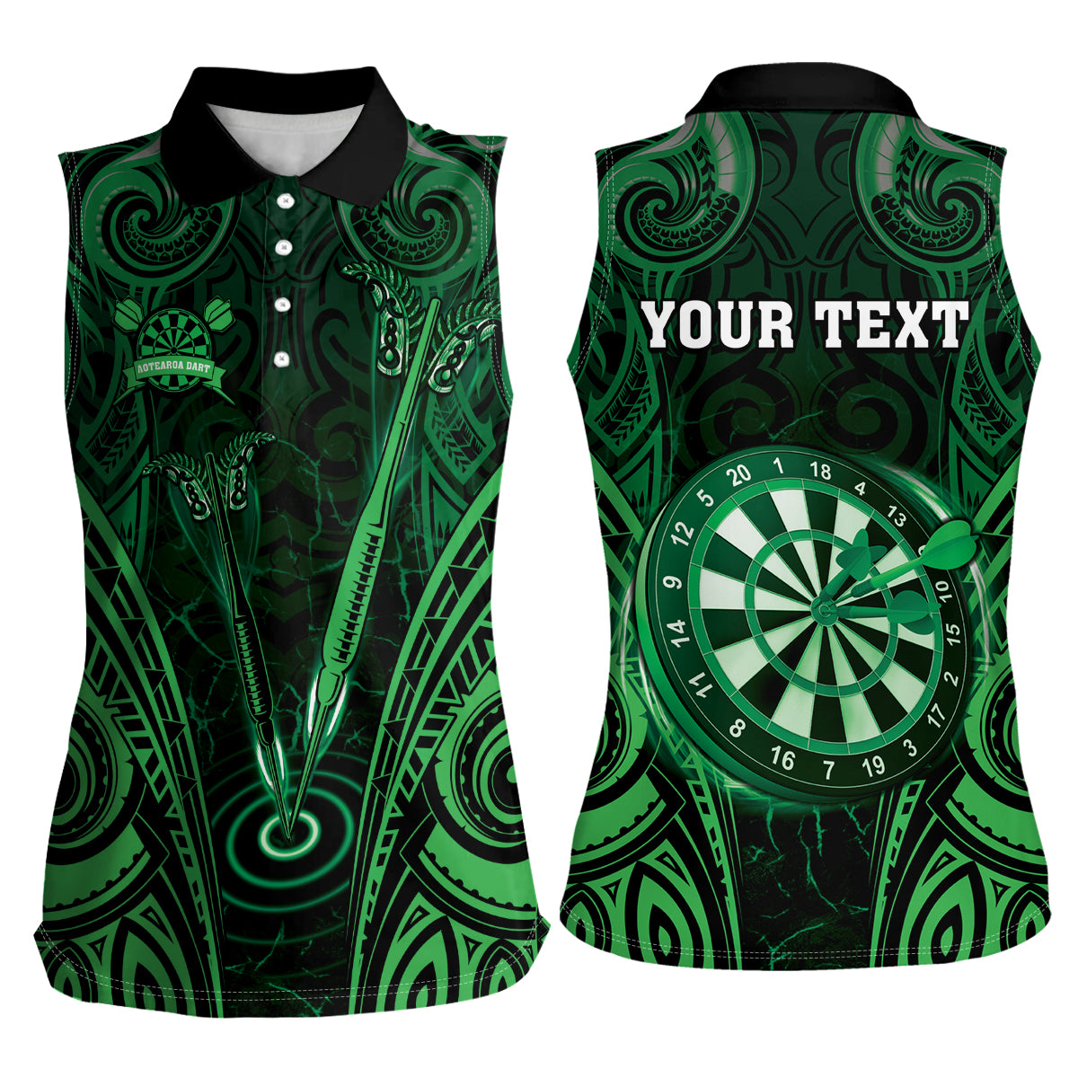 Personalised New Zealand Darts Women Sleeveless Polo Shirt Green Dart Board Maori Pattern LT05 - Polynesian Pride