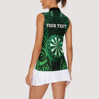 Personalised New Zealand Darts Women Sleeveless Polo Shirt Green Dart Board Maori Pattern LT05 - Polynesian Pride