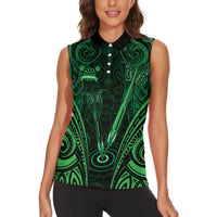 Personalised New Zealand Darts Women Sleeveless Polo Shirt Green Dart Board Maori Pattern LT05 - Polynesian Pride
