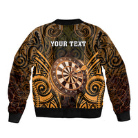 Personalised New Zealand Darts Bomber Jacket Gold Dart Board Maori Pattern LT05 - Polynesian Pride