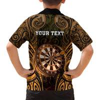 Personalised New Zealand Darts Family Matching Long Sleeve Bodycon Dress and Hawaiian Shirt Gold Dart Board Maori Pattern LT05 - Polynesian Pride