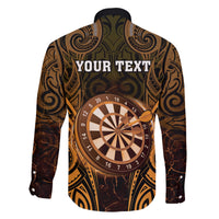 Personalised New Zealand Darts Family Matching Long Sleeve Bodycon Dress and Hawaiian Shirt Gold Dart Board Maori Pattern LT05 - Polynesian Pride