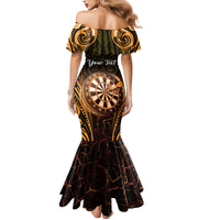 Personalised New Zealand Darts Family Matching Mermaid Dress and Hawaiian Shirt Gold Dart Board Maori Pattern LT05 - Polynesian Pride