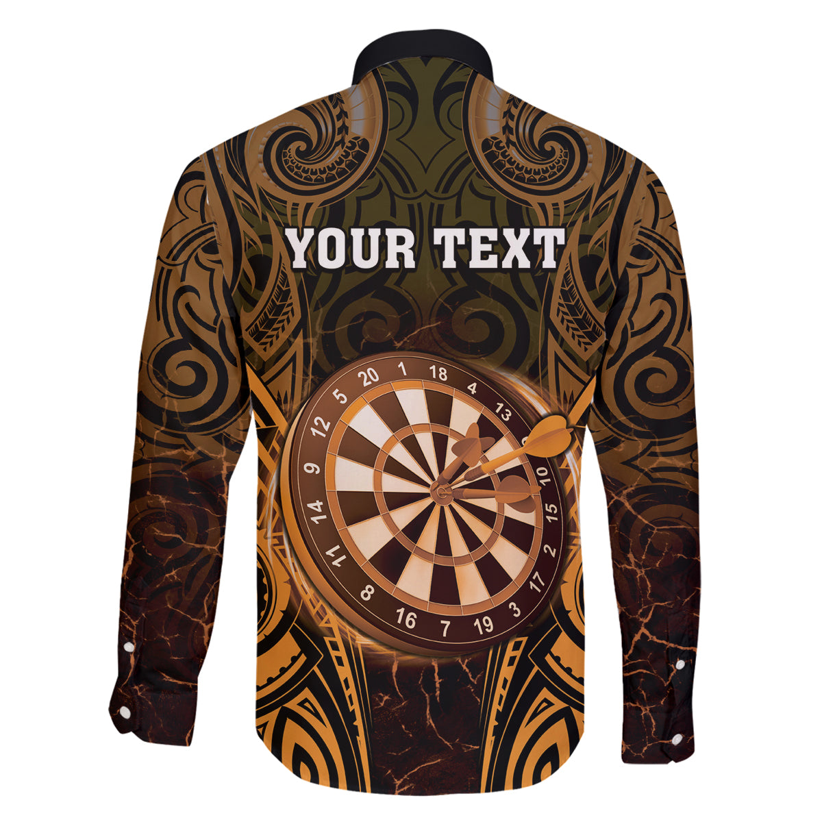 Personalised New Zealand Darts Family Matching Off The Shoulder Long Sleeve Dress and Hawaiian Shirt Gold Dart Board Maori Pattern LT05 - Polynesian Pride