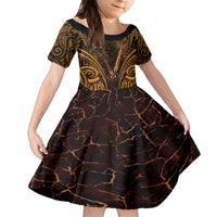 Personalised New Zealand Darts Family Matching Off Shoulder Short Dress and Hawaiian Shirt Gold Dart Board Maori Pattern LT05 Daughter's Dress Gold - Polynesian Pride
