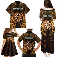 Personalised New Zealand Darts Family Matching Puletasi and Hawaiian Shirt Gold Dart Board Maori Pattern LT05 - Polynesian Pride