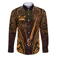 Personalised New Zealand Darts Family Matching Puletasi and Hawaiian Shirt Gold Dart Board Maori Pattern LT05 Dad's Shirt - Long Sleeve Gold - Polynesian Pride
