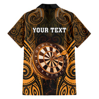 Personalised New Zealand Darts Family Matching Short Sleeve Bodycon Dress and Hawaiian Shirt Gold Dart Board Maori Pattern LT05 - Polynesian Pride