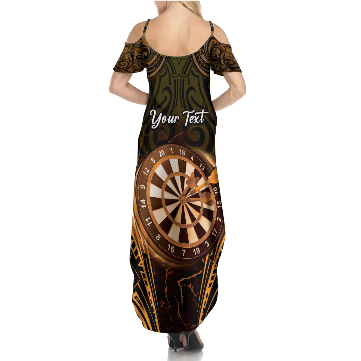 Personalised New Zealand Darts Family Matching Summer Maxi Dress and Hawaiian Shirt Gold Dart Board Maori Pattern LT05 - Polynesian Pride