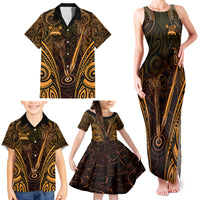 Personalised New Zealand Darts Family Matching Tank Maxi Dress and Hawaiian Shirt Gold Dart Board Maori Pattern LT05 - Polynesian Pride