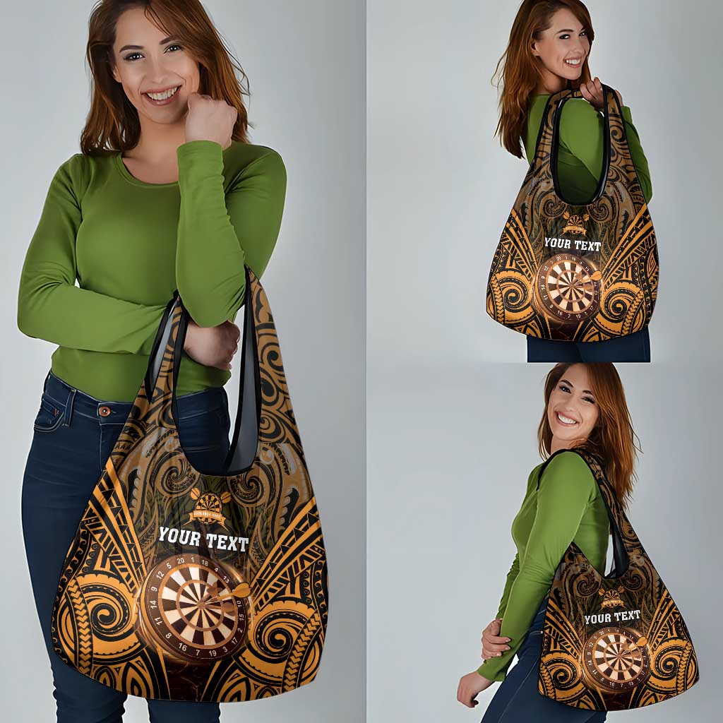 New Zealand Darts Personalised Grocery Bag Gold Dart Board Maori Pattern