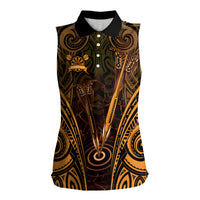 Personalised New Zealand Darts Women Sleeveless Polo Shirt Gold Dart Board Maori Pattern LT05 Female Gold - Polynesian Pride