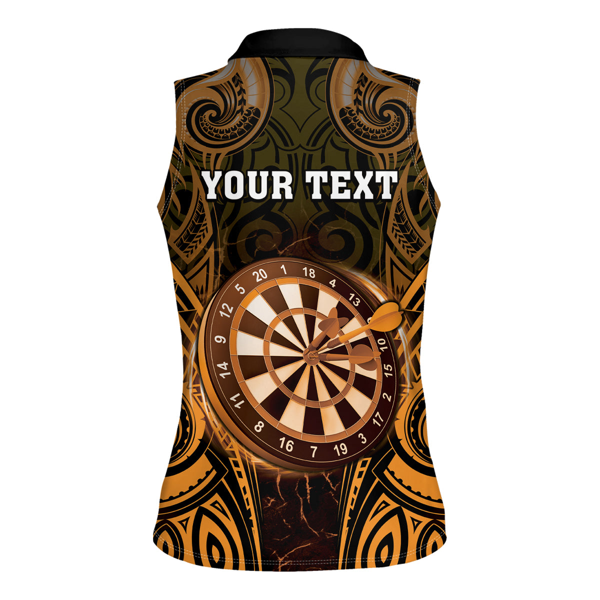 Personalised New Zealand Darts Women Sleeveless Polo Shirt Gold Dart Board Maori Pattern LT05 - Polynesian Pride