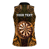 Personalised New Zealand Darts Women Sleeveless Polo Shirt Gold Dart Board Maori Pattern LT05 - Polynesian Pride