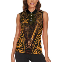 Personalised New Zealand Darts Women Sleeveless Polo Shirt Gold Dart Board Maori Pattern LT05 - Polynesian Pride