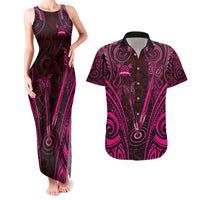 Personalised New Zealand Darts Couples Matching Tank Maxi Dress and Hawaiian Shirt Pink Dart Board Maori Pattern LT05 Pink - Polynesian Pride