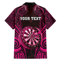Personalised New Zealand Darts Family Matching Long Sleeve Bodycon Dress and Hawaiian Shirt Pink Dart Board Maori Pattern LT05 - Polynesian Pride