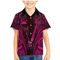 Personalised New Zealand Darts Family Matching Mermaid Dress and Hawaiian Shirt Pink Dart Board Maori Pattern LT05 Son's Shirt Pink - Polynesian Pride