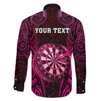 Personalised New Zealand Darts Family Matching Off The Shoulder Long Sleeve Dress and Hawaiian Shirt Pink Dart Board Maori Pattern LT05 - Polynesian Pride