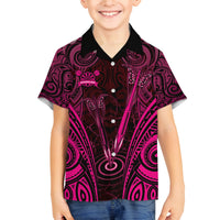 Personalised New Zealand Darts Family Matching Off Shoulder Maxi Dress and Hawaiian Shirt Pink Dart Board Maori Pattern LT05 Son's Shirt Pink - Polynesian Pride