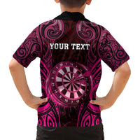 Personalised New Zealand Darts Family Matching Off Shoulder Short Dress and Hawaiian Shirt Pink Dart Board Maori Pattern LT05 - Polynesian Pride