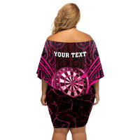 Personalised New Zealand Darts Family Matching Off Shoulder Short Dress and Hawaiian Shirt Pink Dart Board Maori Pattern LT05 - Polynesian Pride