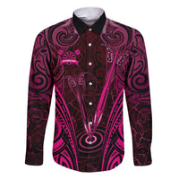 Personalised New Zealand Darts Family Matching Short Sleeve Bodycon Dress and Hawaiian Shirt Pink Dart Board Maori Pattern LT05 Dad's Shirt - Long Sleeve Pink - Polynesian Pride