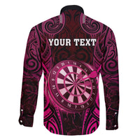 Personalised New Zealand Darts Family Matching Short Sleeve Bodycon Dress and Hawaiian Shirt Pink Dart Board Maori Pattern LT05 - Polynesian Pride