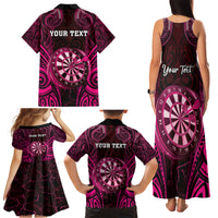Personalised New Zealand Darts Family Matching Tank Maxi Dress and Hawaiian Shirt Pink Dart Board Maori Pattern LT05 - Polynesian Pride