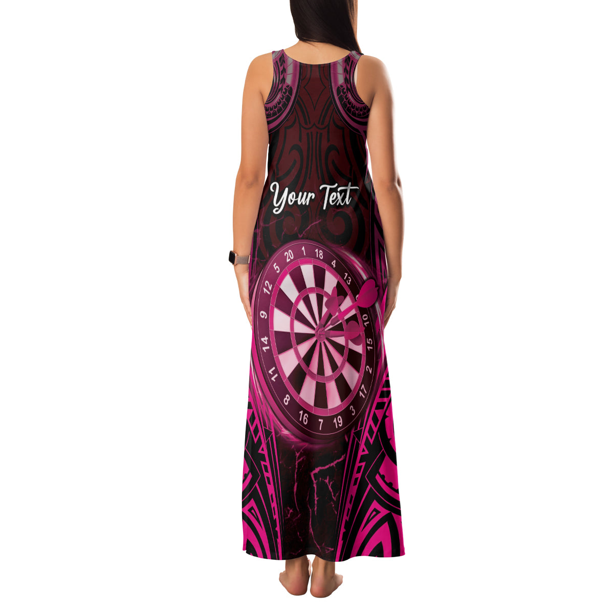 Personalised New Zealand Darts Family Matching Tank Maxi Dress and Hawaiian Shirt Pink Dart Board Maori Pattern LT05 - Polynesian Pride