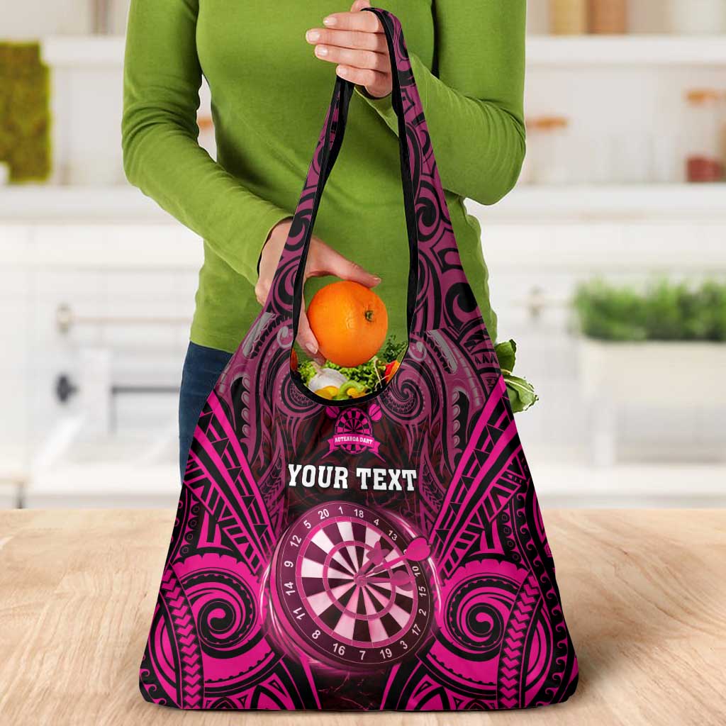 New Zealand Darts Personalised Grocery Bag Pink Dart Board Maori Pattern