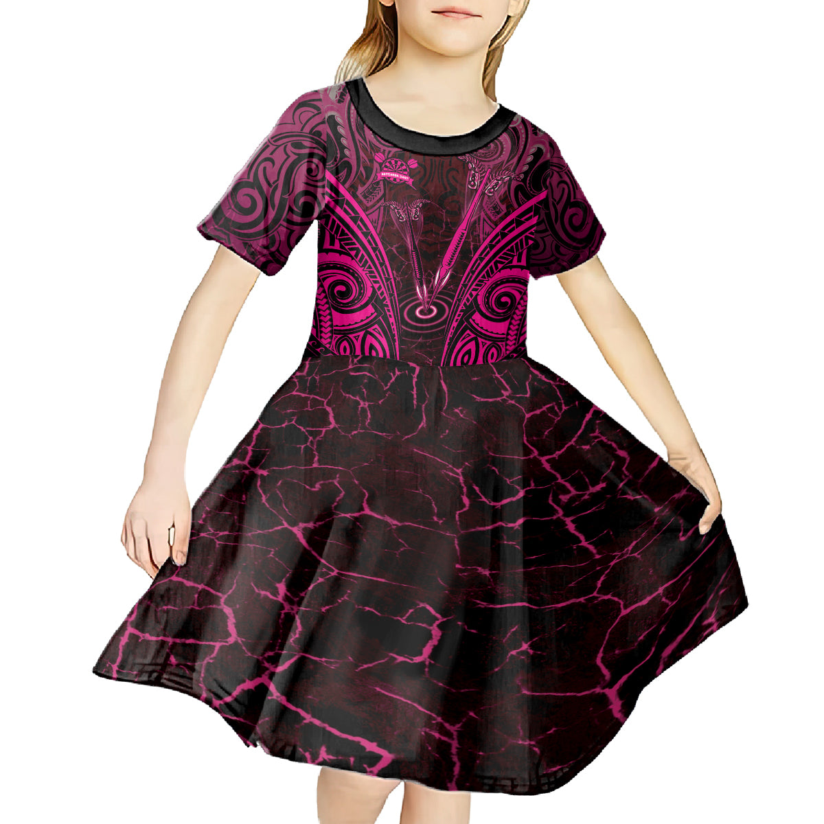 Personalised New Zealand Darts Kid Short Sleeve Dress Pink Dart Board Maori Pattern
