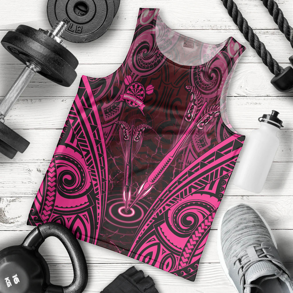 Personalised New Zealand Darts Men Tank Top Pink Dart Board Maori Pattern