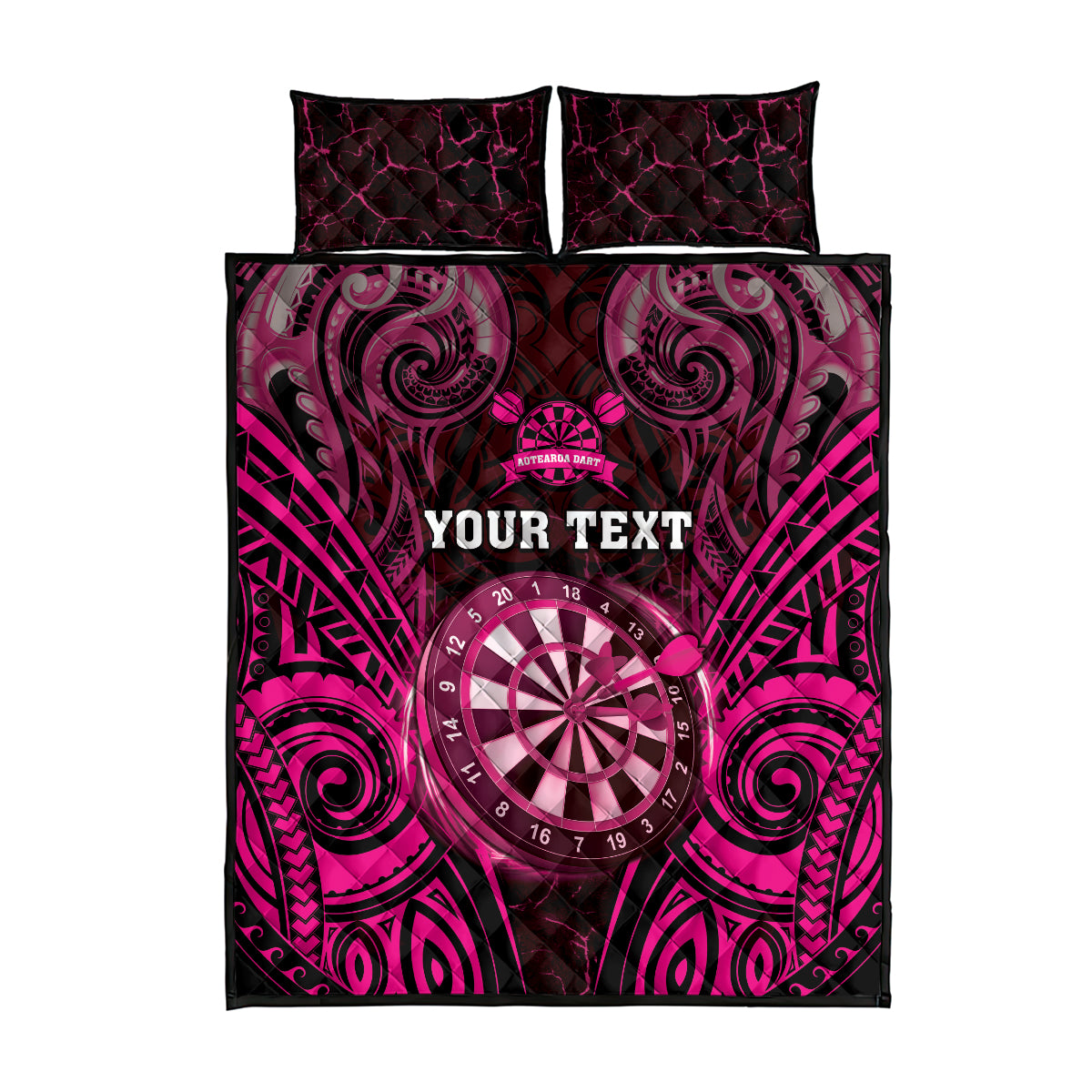 Personalised New Zealand Darts Quilt Bed Set Pink Dart Board Maori Pattern